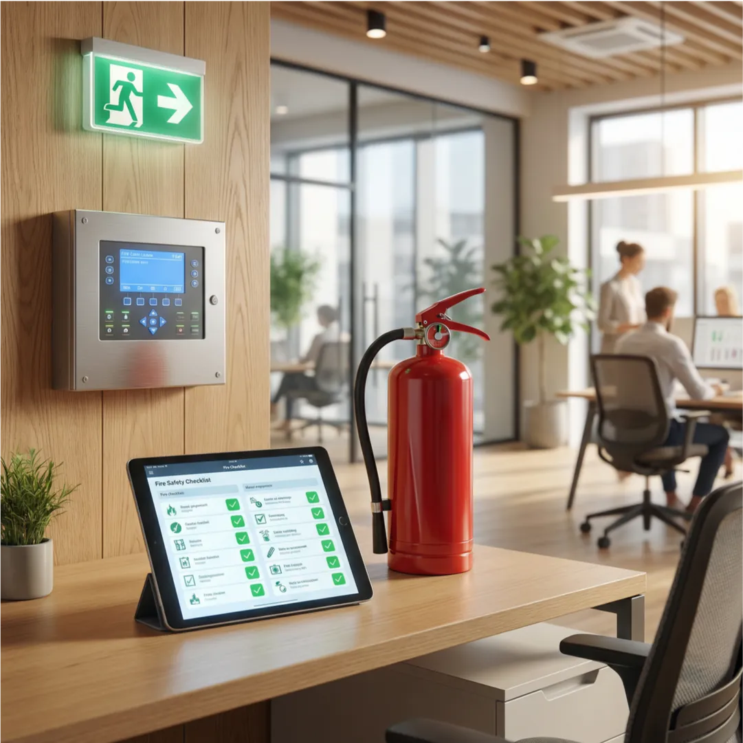 Szenario mit verschiedenen Assets zum Thema Brandschutz